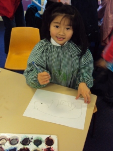Frieda drawing a polar bear