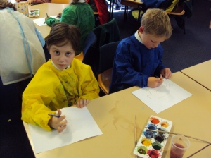 Matthew and Jack drawing a polar bear